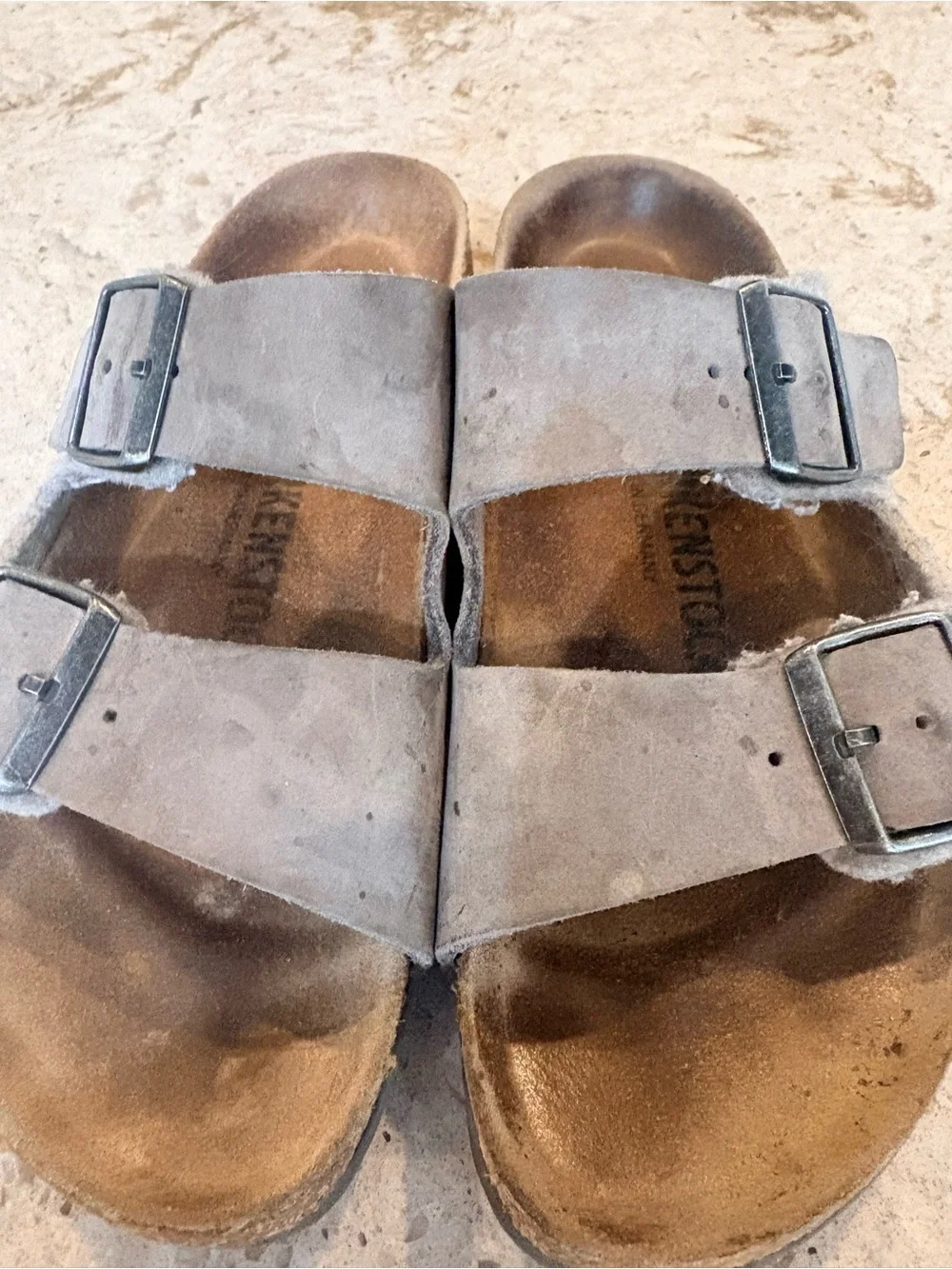 Birkenstock Men's Taupe Suede Two-Strap Sandal felt and suadr gray 37